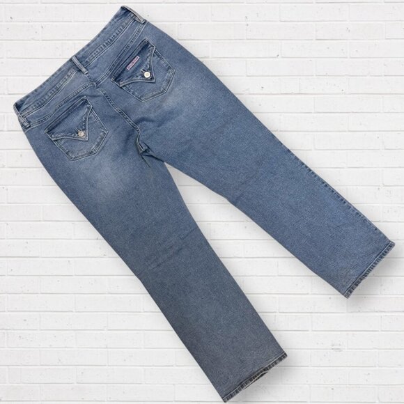 HUDSON Mid-Rise Straight Wide Leg Cropped Stretch Denim Light Wash Jeans 12 - Picture 2 of 6